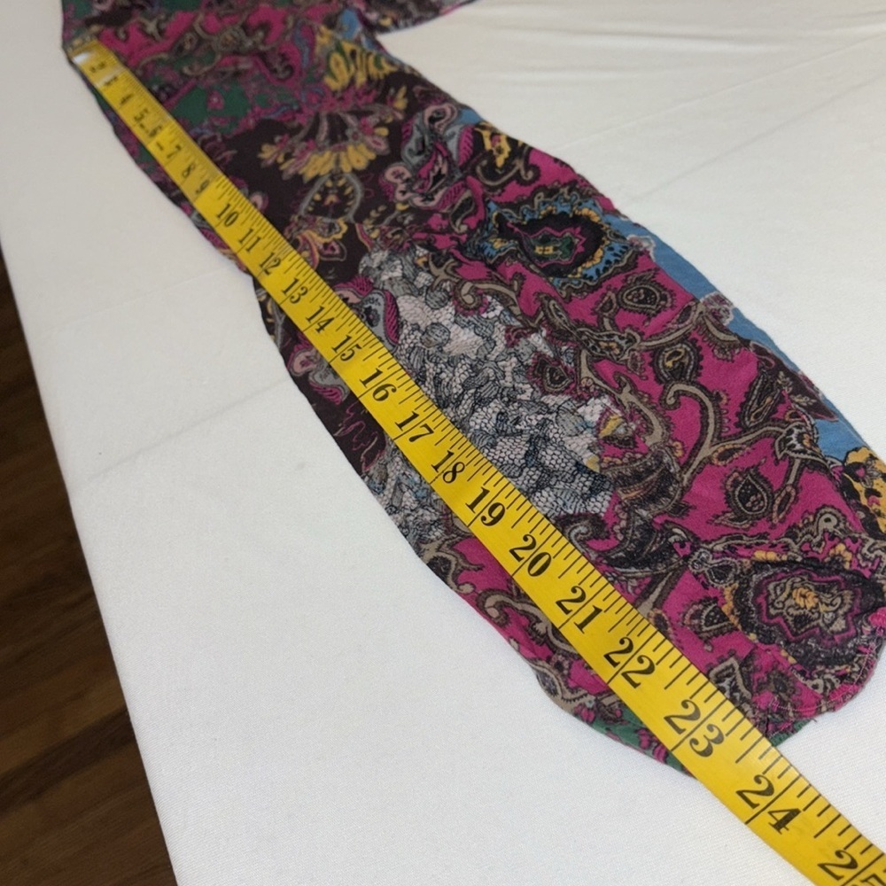 Lucky Brand blouse tunic long sleeves V cutout paisley 100% cotton Sz small - Picture 6 of 9